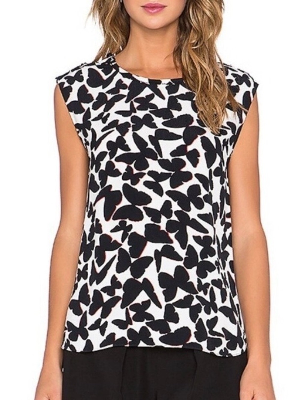 kate spade Butterfly Print Sleeveless Tank in Black and White